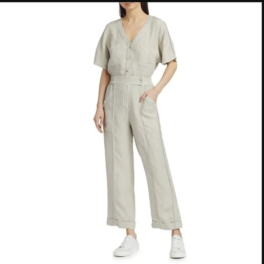 NWT Joe’s Jeans New Linen Blend Utility Straight Leg Jumpsuit Beachsand | Size S